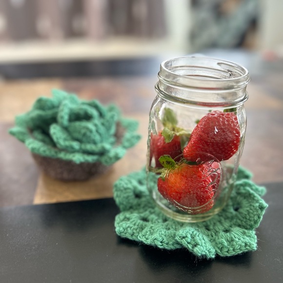 Crocheted Succulent Coasters, set of 4 - Picture 3 of 4